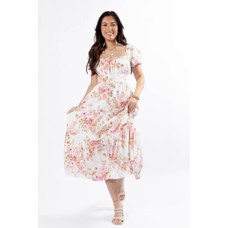 Small Town Smoke Show Pink Multi Floral Midi Dress