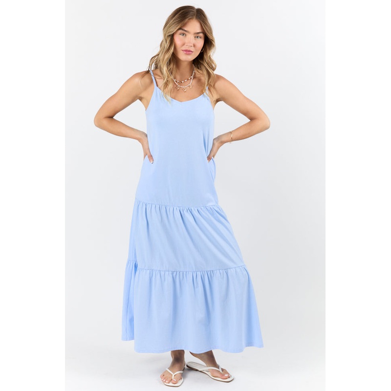 Sweet Melodies Blue Ribbed Knit Maxi Dress