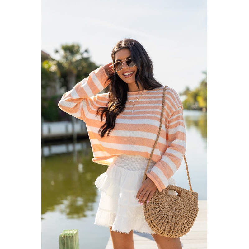 All Decked Out Orange Lightweight Striped Sweater