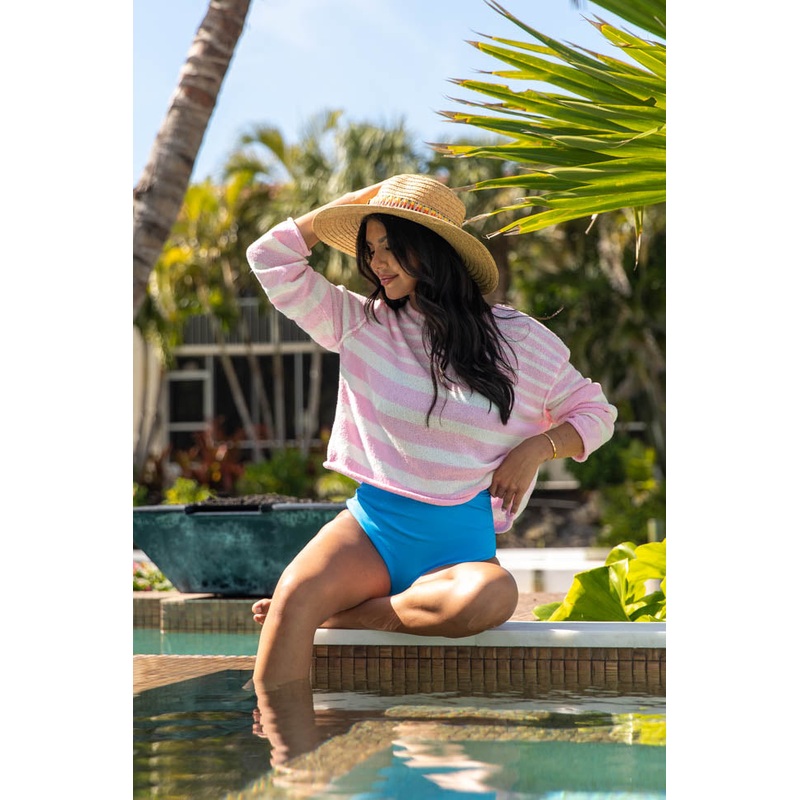 All Decked Out Pink Lightweight Striped Sweater
