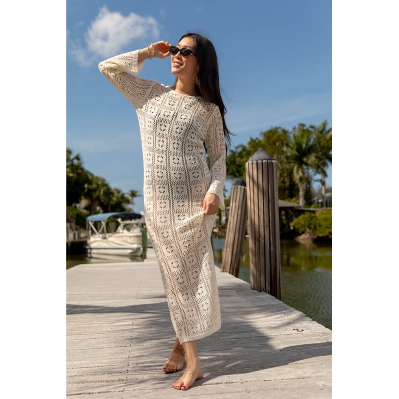 Being Shady Natural Open Knit Midi Cover Up FINAL SALE