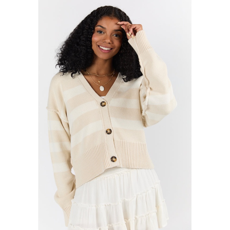 Beyond The City Beige and Ivory Striped Cardigan FINAL SALE