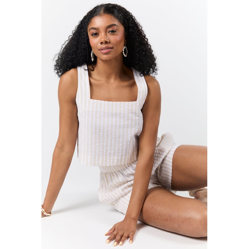 Can’t Convince Me Ivory and Taupe Striped Woven Set