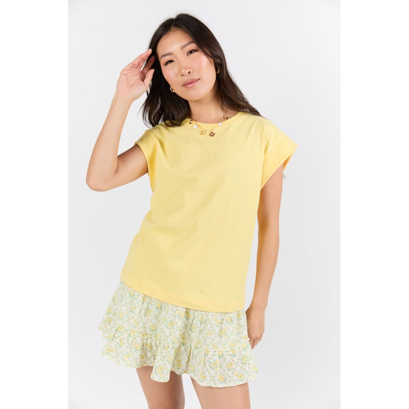 Classic Yellow Cap Sleeve Knit T Shirt