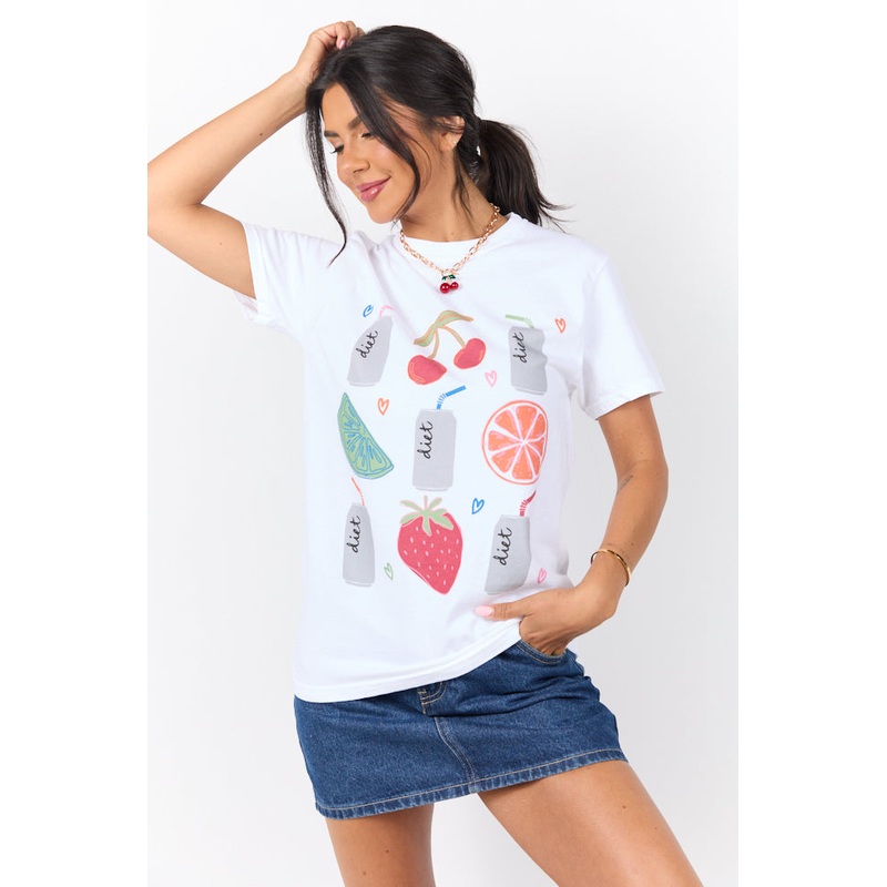 Diet Soda and Fruit White Graphic Tee