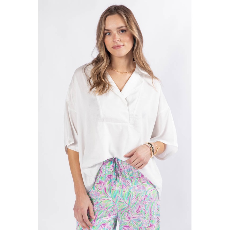 Dramatic Entrance Ivory Oversized Satin Collared Blouse