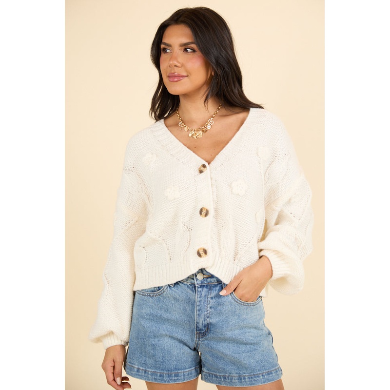 In The Courtyard Cream Floral Embroidered Sweater