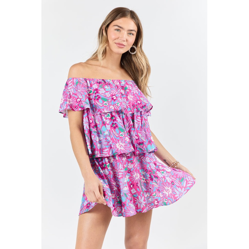 Keeping My Promise Pink Off The Shoulder Floral Printed Mini Dress FINAL SALE