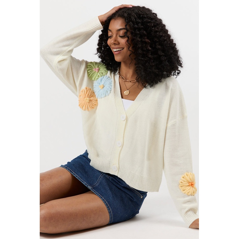 Made My Mark Ivory Multi Floral Embroidered Cardigan FINAL SALE