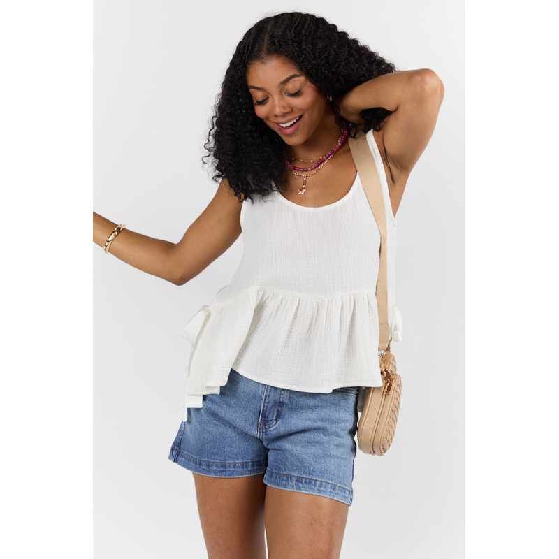 My Sweet Side Tie Ivory Gauze Tank