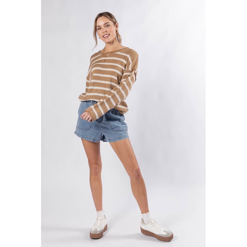 Road Trip Tan and Ivory Striped Sweater FINAL SALE