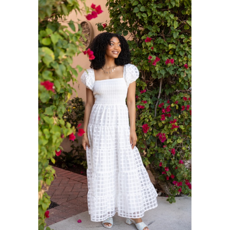 What A Feeling White Windowpane Maxi Dress