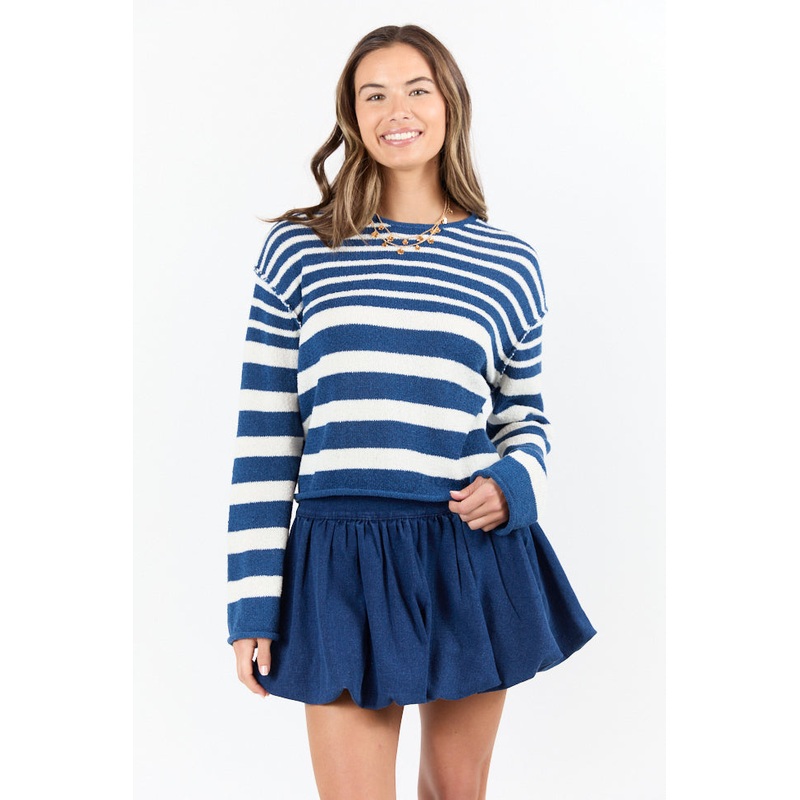 All Decked Out Navy Lightweight Striped Sweater