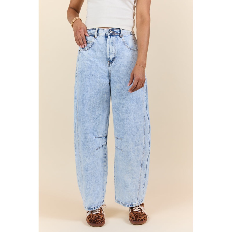 Bella Light Wash Pull On Barrel Jeans