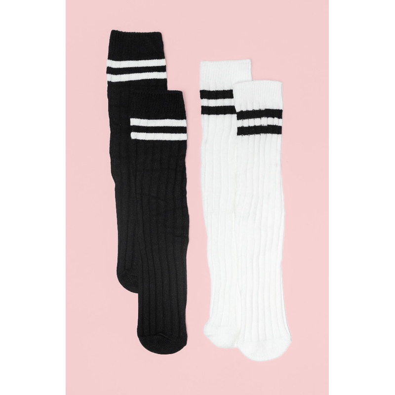Black and White Tall Striped Varsity Socks Set