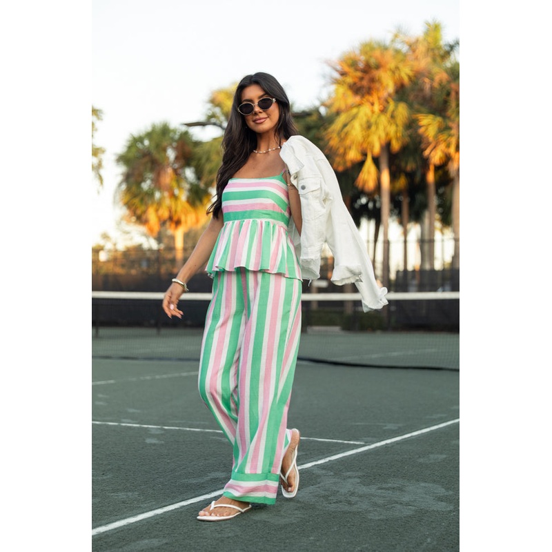 Boardwalk Prep Pink and Green Striped Two Piece Set