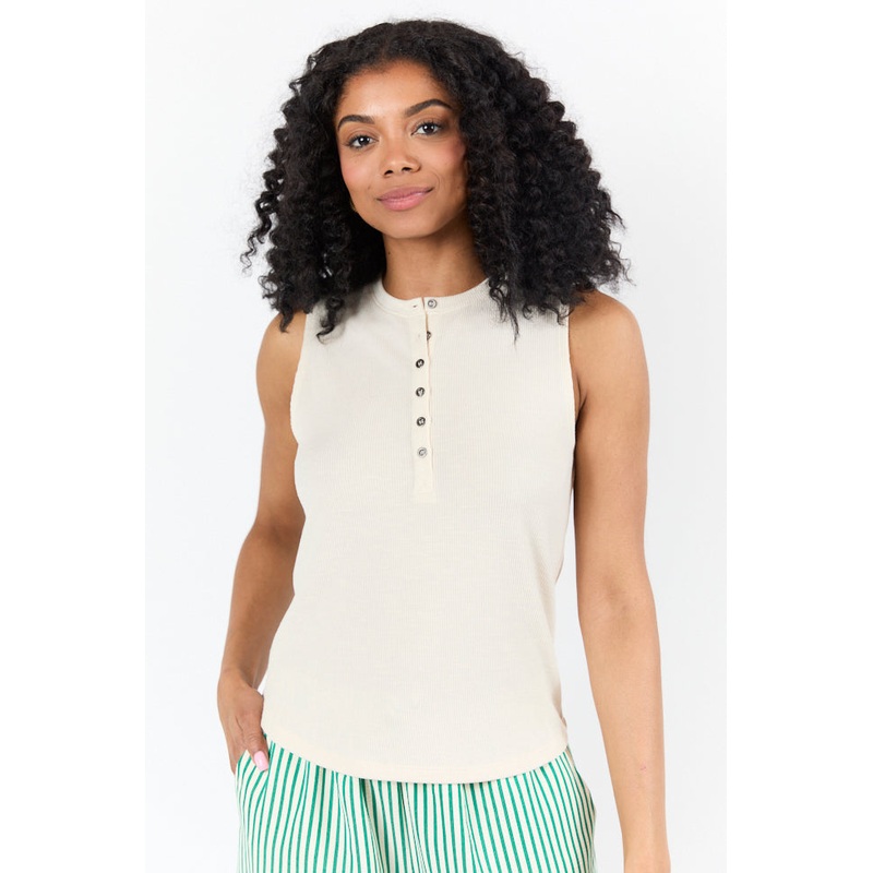 Casual Outing Cream Knit Henley Tank