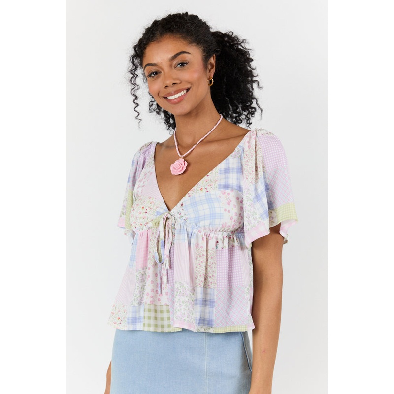 Luminous Days Multi Patch Print Short Sleeve Blouse FINAL SALE