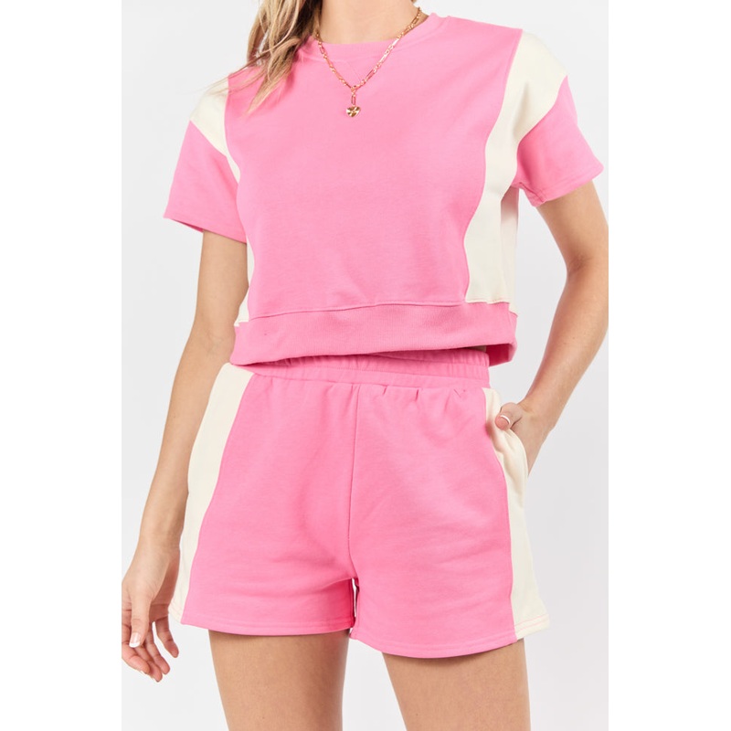 Make Or Break Pink and Ivory Contrast French Terry Shorts