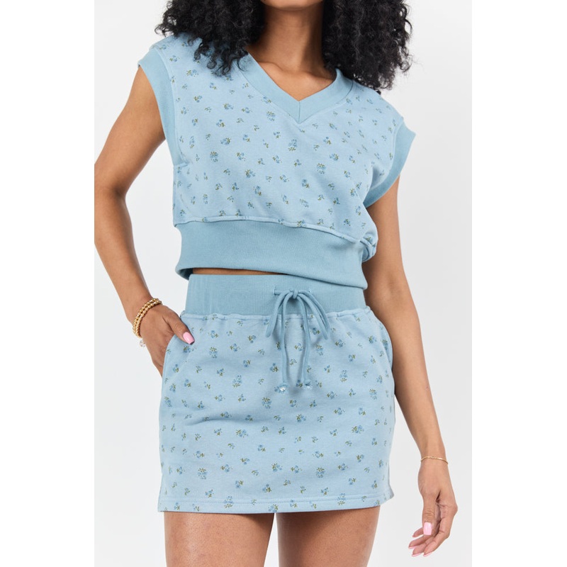 March On Blue Floral Print Knit Skirt