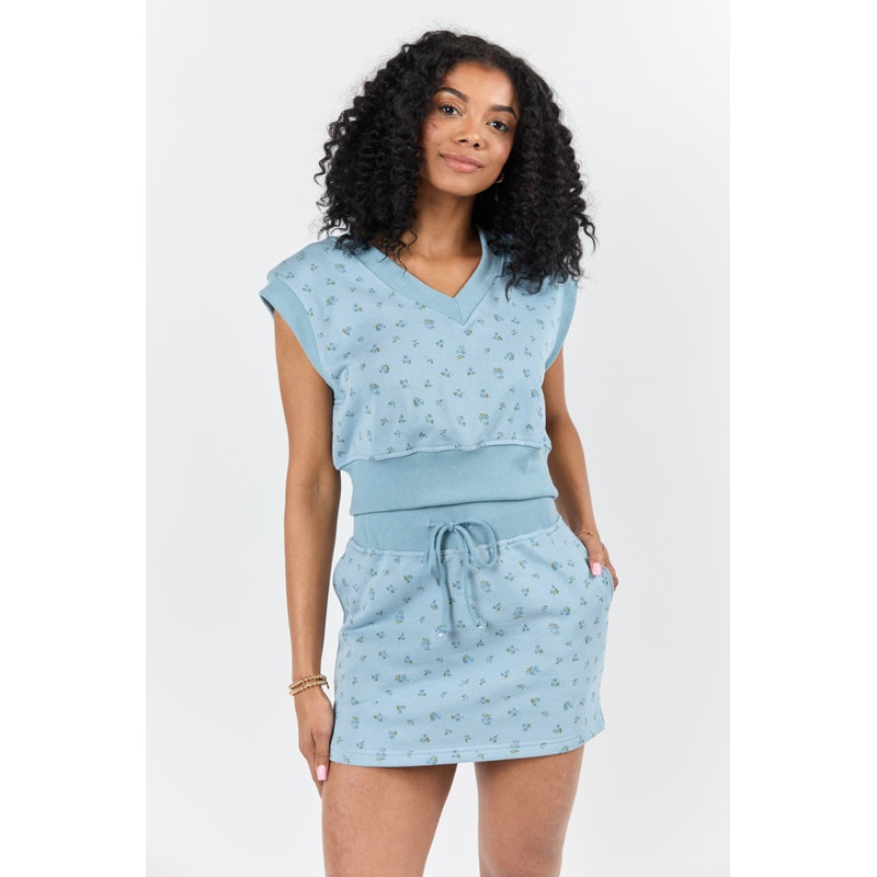 March On Blue Floral Print Knit Vest