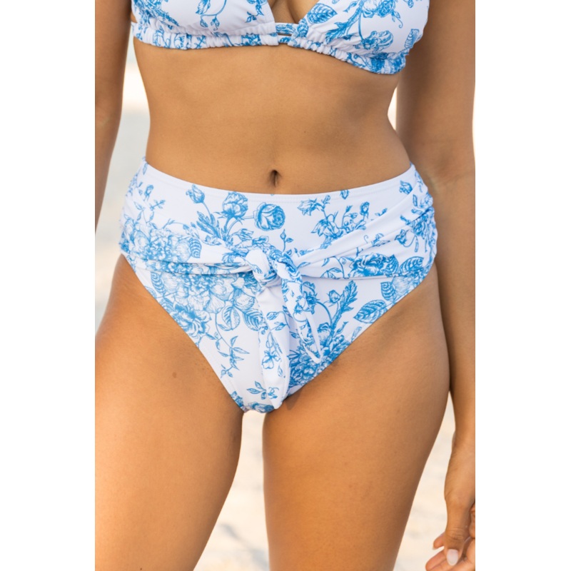 Marina Mood Blue and Ivory Vintage Floral Print Bikini Bottom FINAL SALE