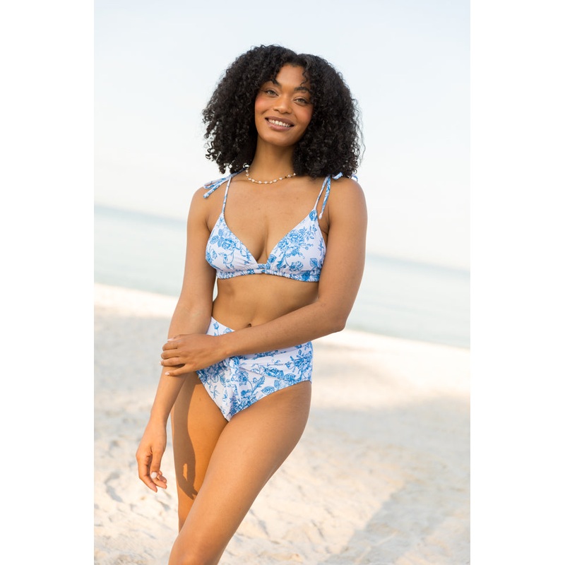 Marina Mood Blue and Ivory Vintage Floral Print Bikini Top FINAL SALE