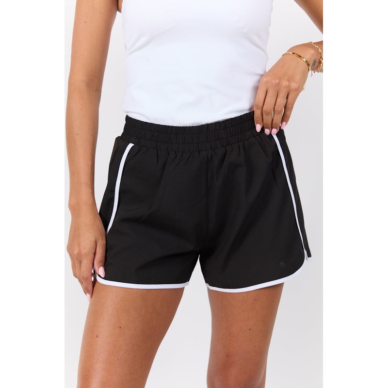 On The Move Black and White Running Shorts With Contrast Trim