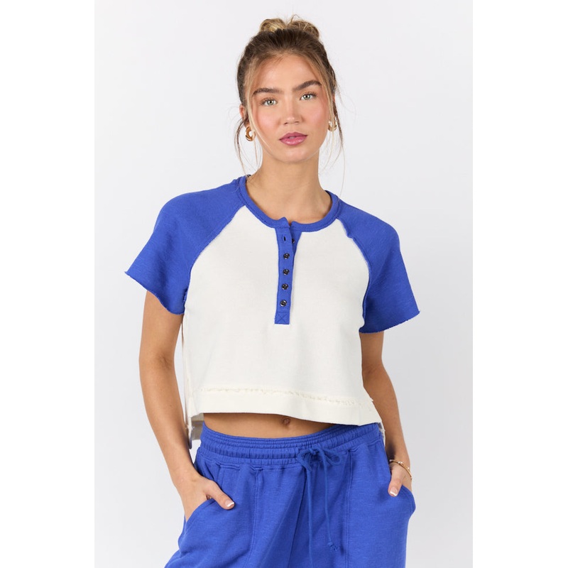 Outfield Angel Cobalt and Cream Color Block Tee