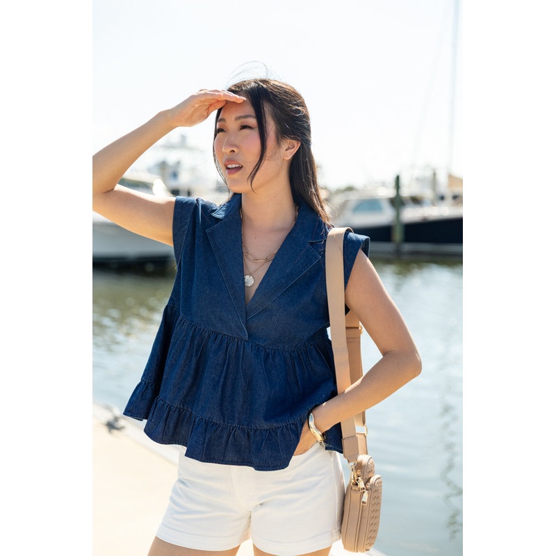 Perfect Aura Dark Wash Denim Collared Tank