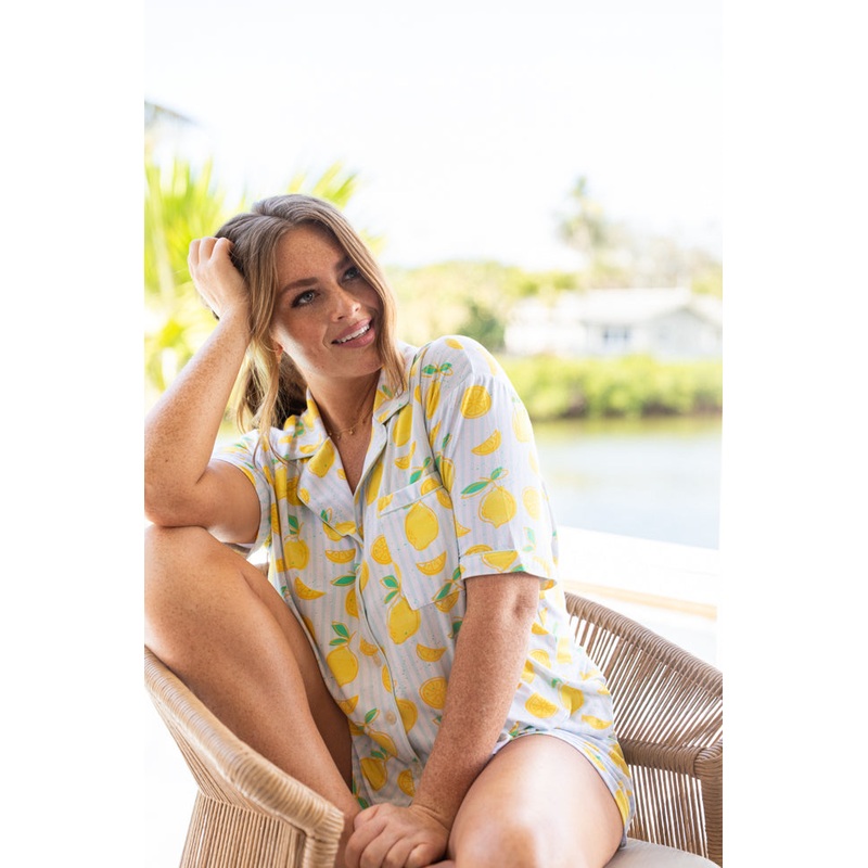 Under the Stars Lemon Print Short Sleeve Pajama Top