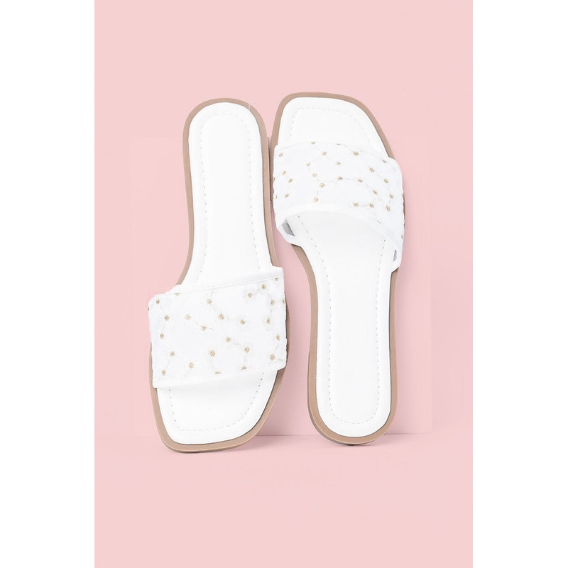 Adeline White Mesh Floral Sandals