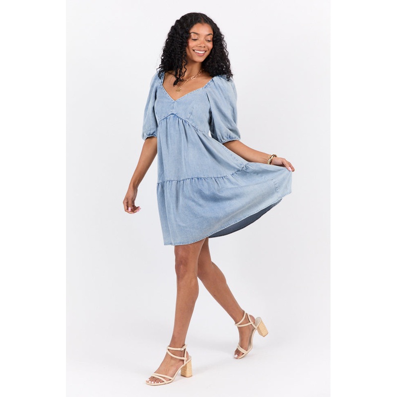 Believe Me Chambray V-neck Mini Dress