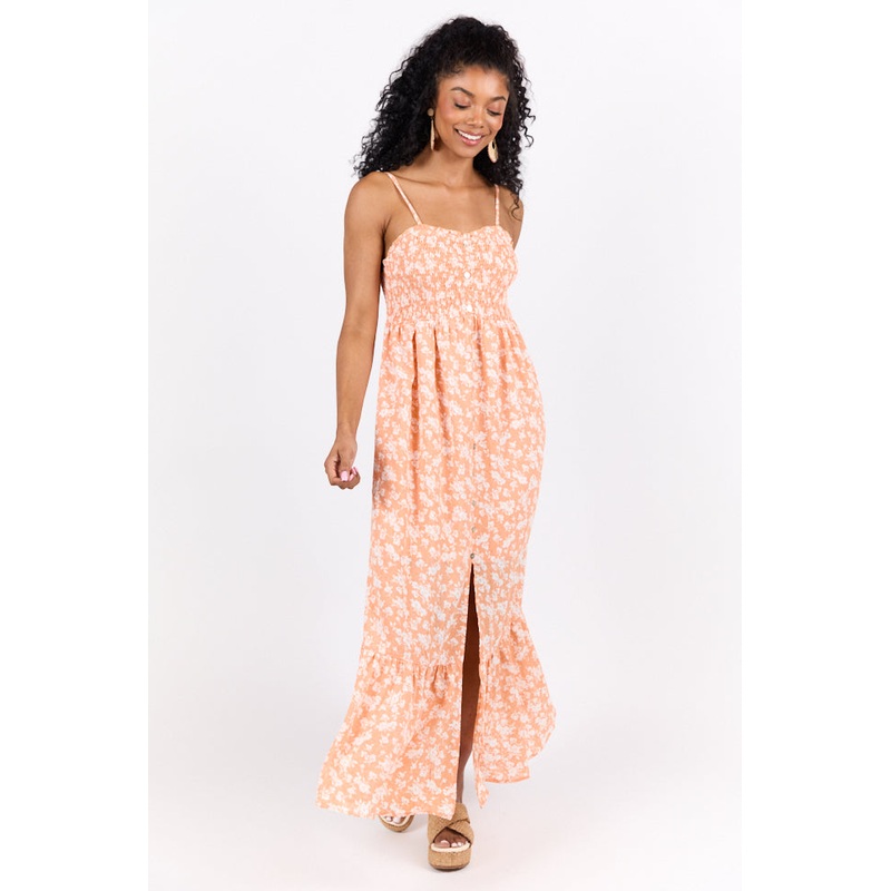 Blooming Beauty Orange Ditsy Floral Midi Dress