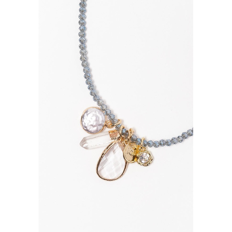 Blue beaded Multi Charm Necklace