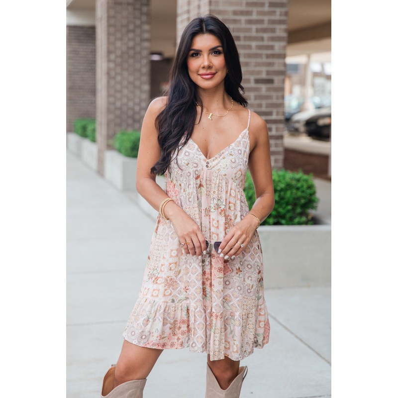 Deeper Connection Light Pink Color Patchwork Mini Dress FINAL SALE