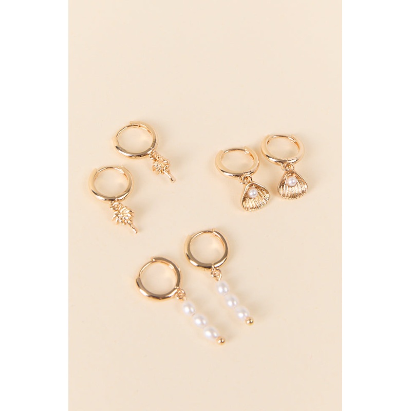 Gold Sea Life Pearl Trio Earring Set