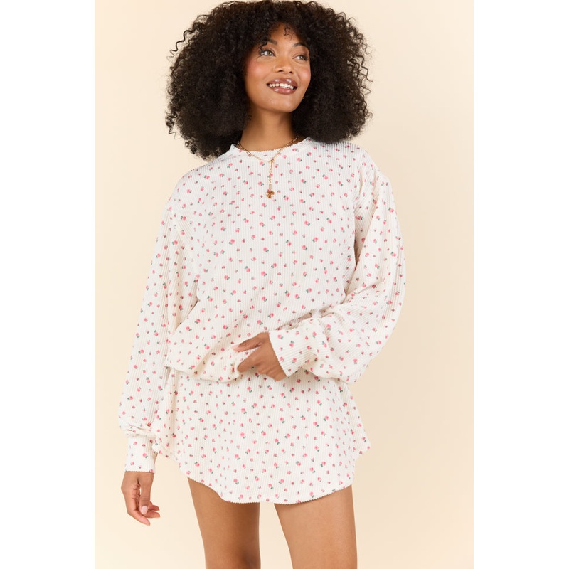 Just Focus Ivory Florette Long Sleeve Shirt