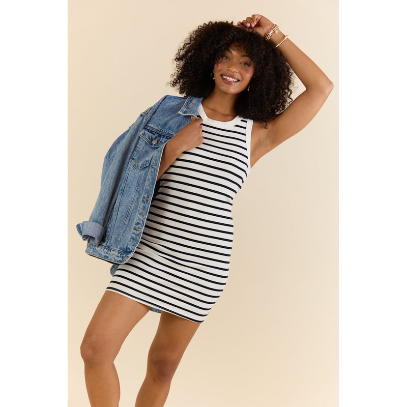 Lead The Way White and Black Striped Knit Dress