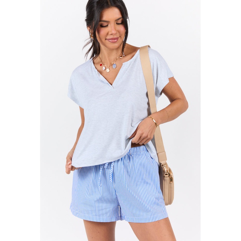 Let’s Go Grey Notched Neck Knit Tee