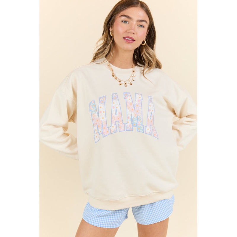 Mama Multi Daisy Print Cream Graphic Sweatshirt