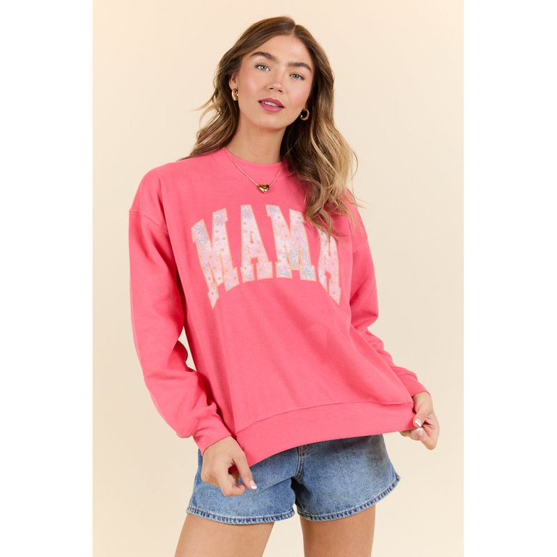 Mama Multi Daisy Print Light Red Graphic Sweatshirt