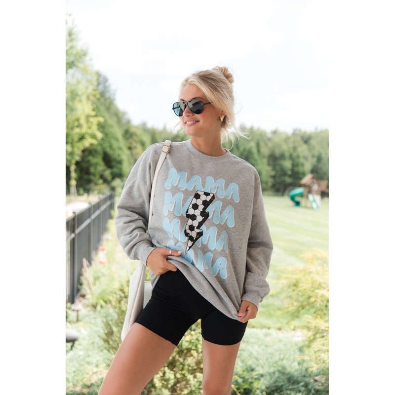 Mama Repeat Soccer Light Grey Graphic Sweatshirt