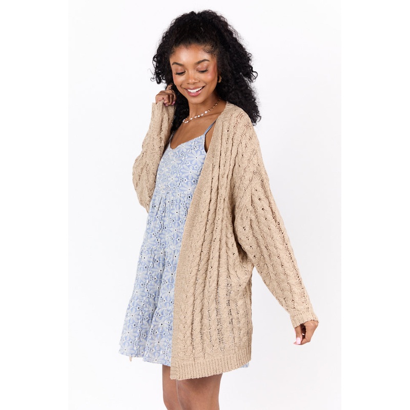 Mellow Moments Taupe Knit Cardigan