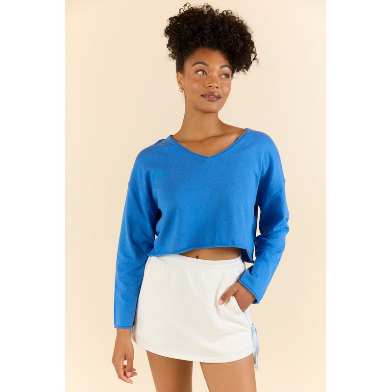 No Bad Days Blue Drop Shoulder V-Neck Pullover