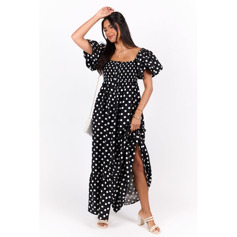Polka Dot Dream Black & White Short Sleeve Maxi Dress