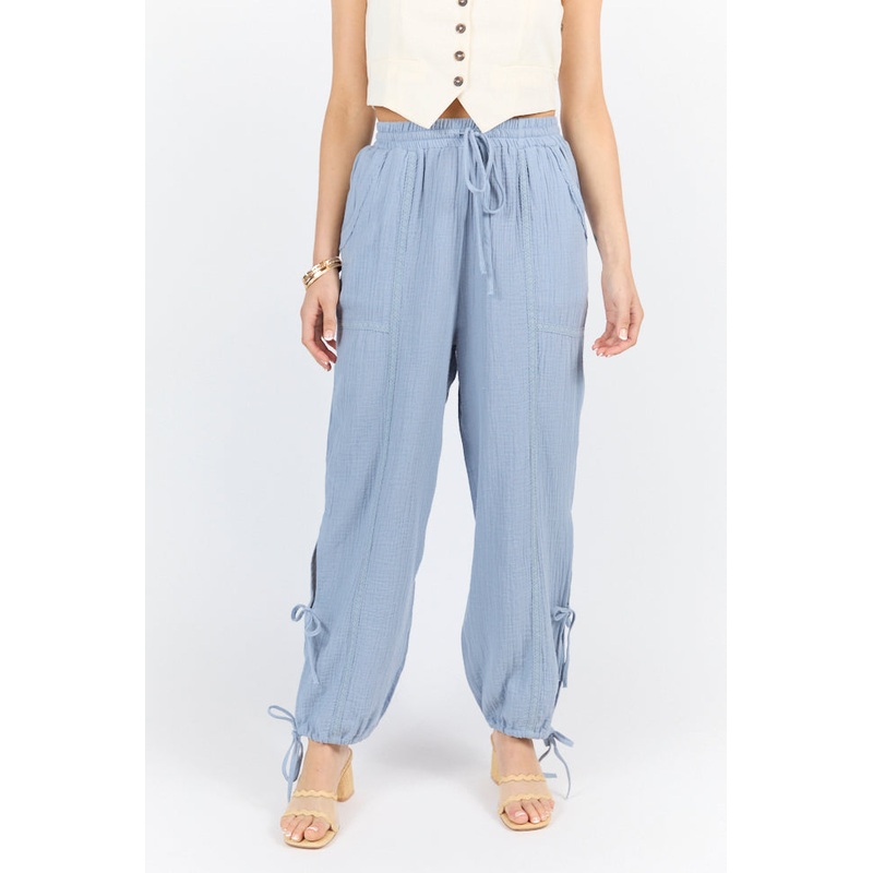 Sky High Blue Gauze Harem Pull On Pants