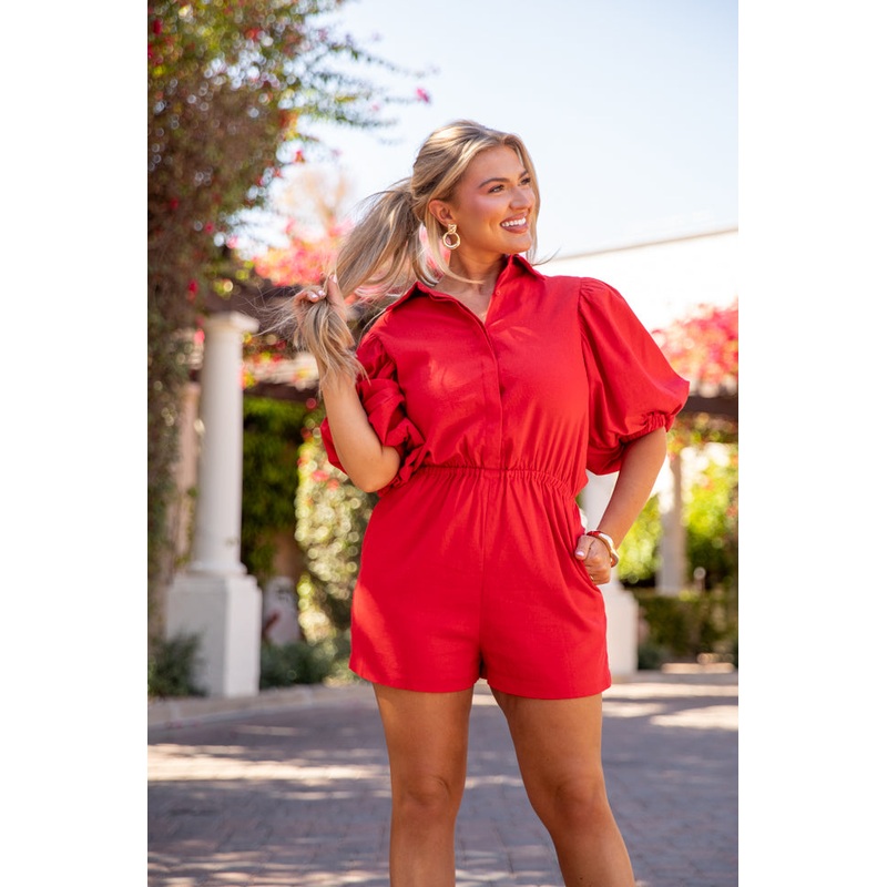 Stay With It Red Short Sleeve Romper