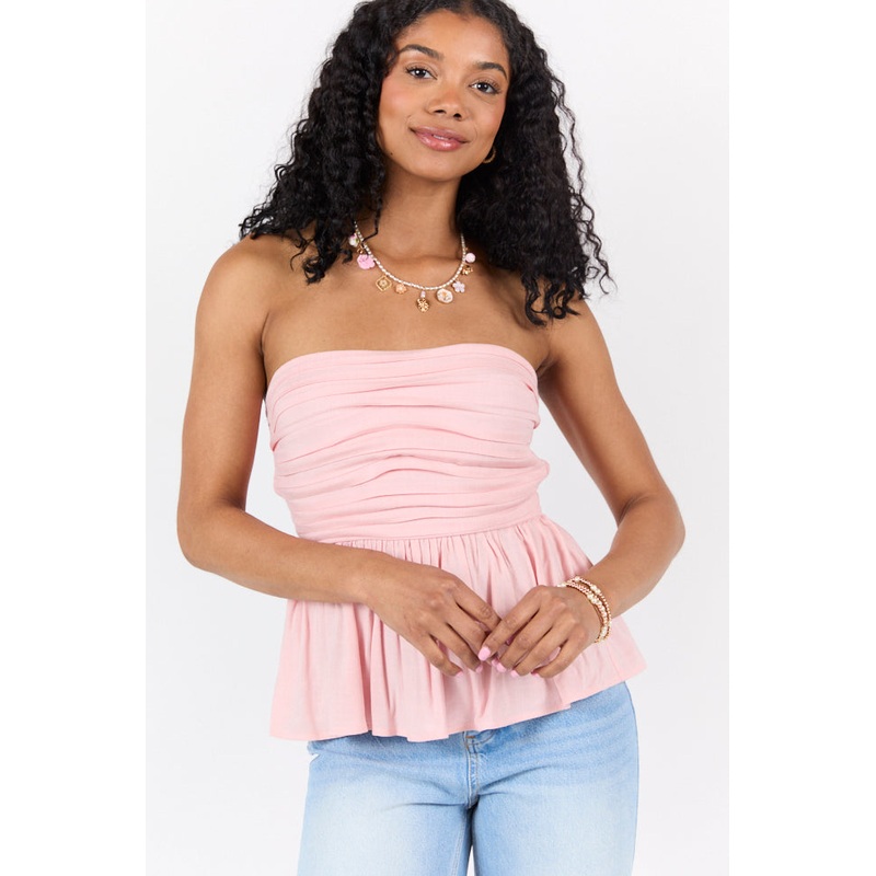 Summer Glow Blush Ruched Bust Strapless Top