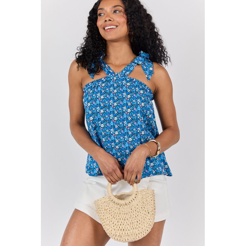 Summer Memories Navy Floral Halter Tank